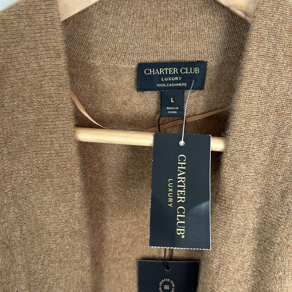 Charter Club Luxury Cashmere Large Cardigan Brown Sweater Duster Long Open Front - Picture 2 of 6